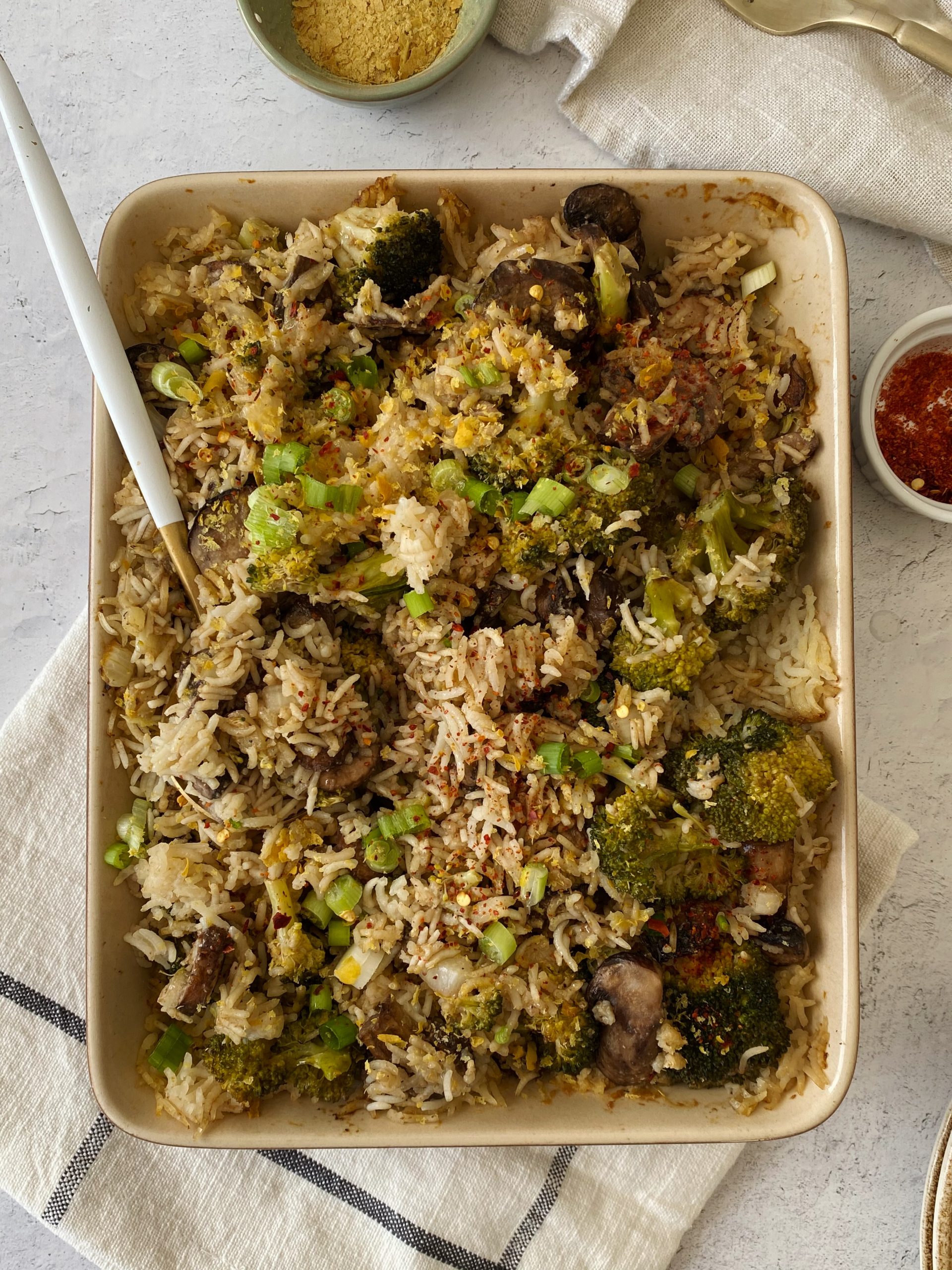 Mushroom Broccoli Rice Bake
