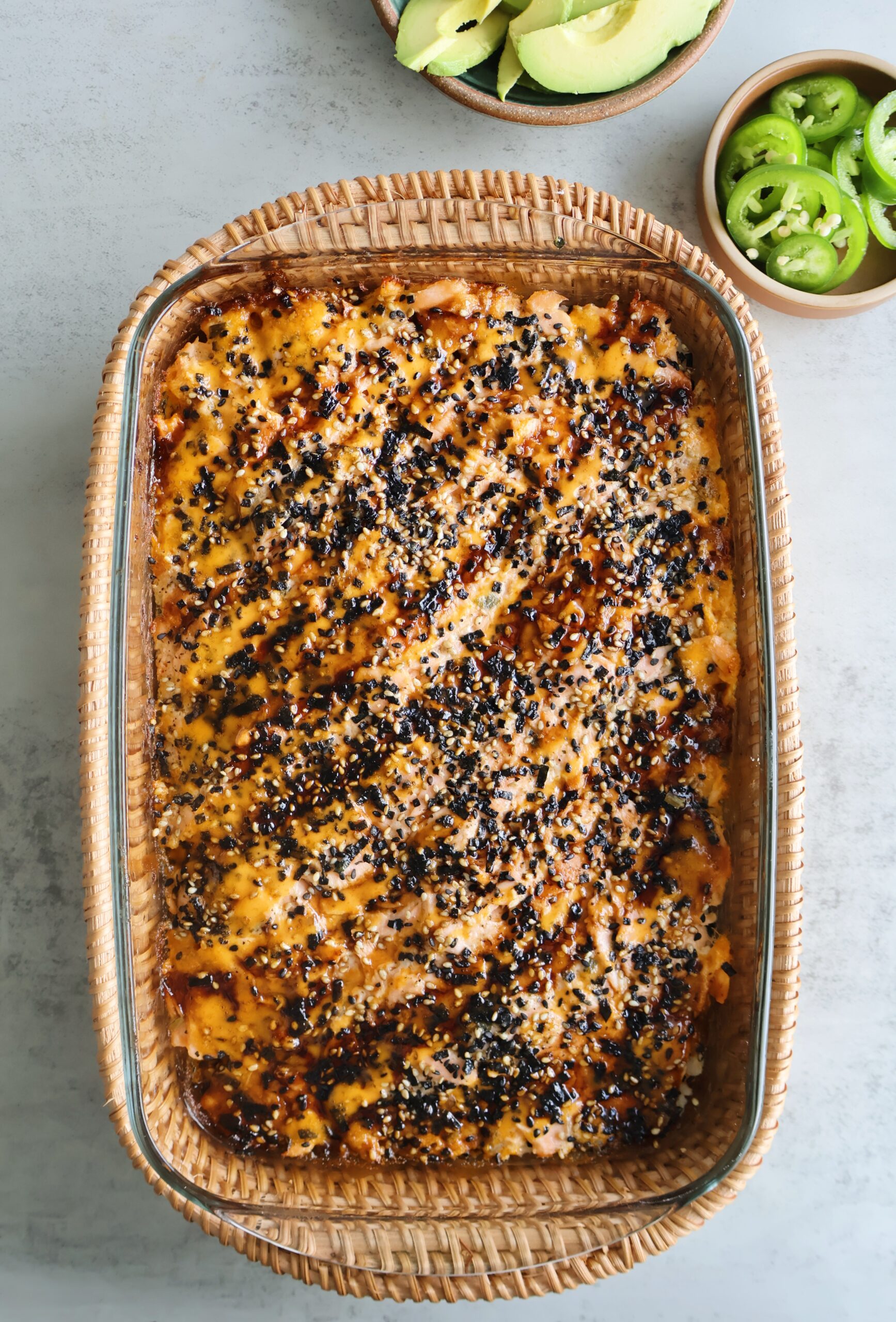 spicy salmon sushi bake