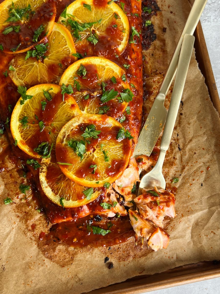 harissa date syrup salmon