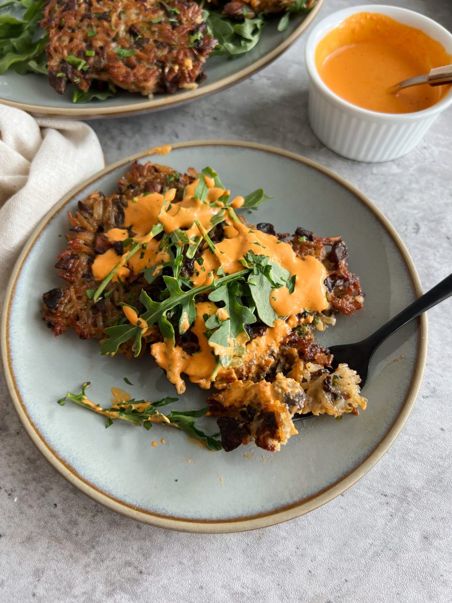 Balsamic Mushroom Rice Fritters
