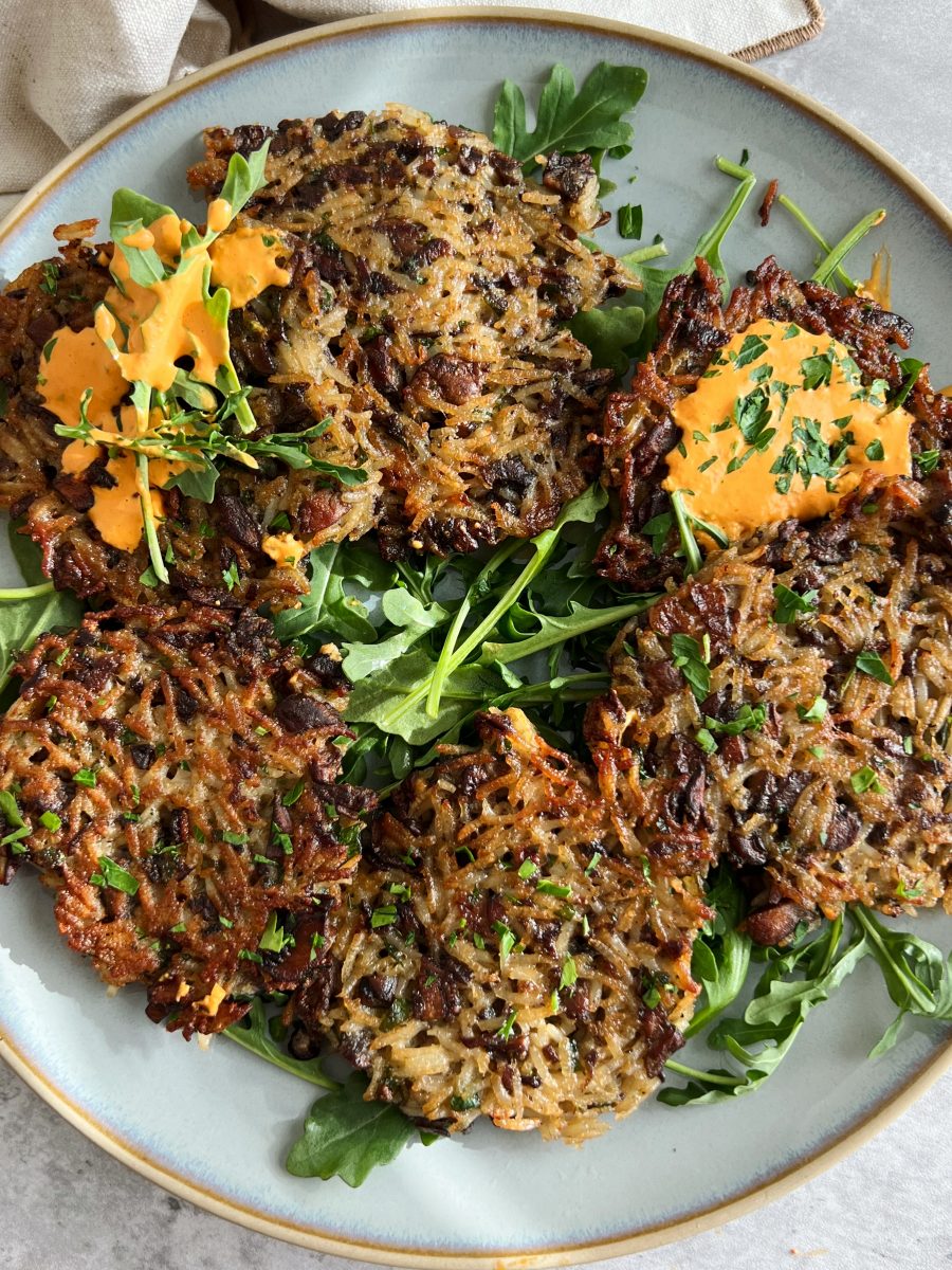 Balsamic Mushroom Rice Fritters