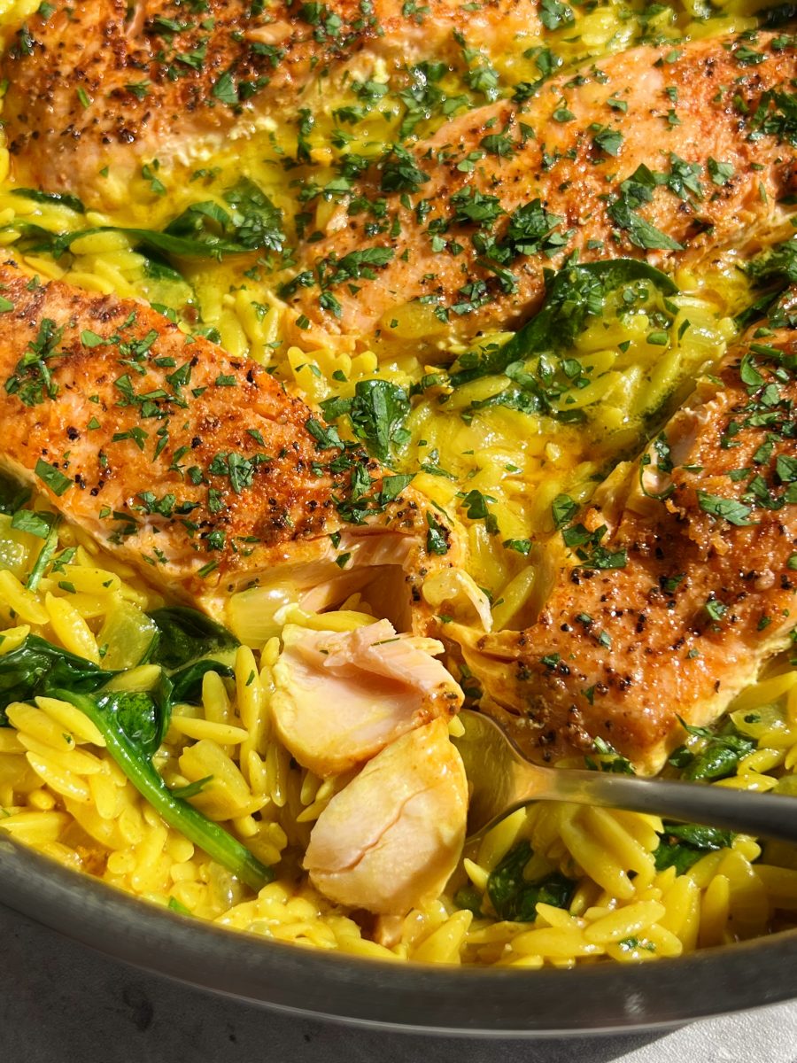 Creamy Coconut Orzo and Salmon