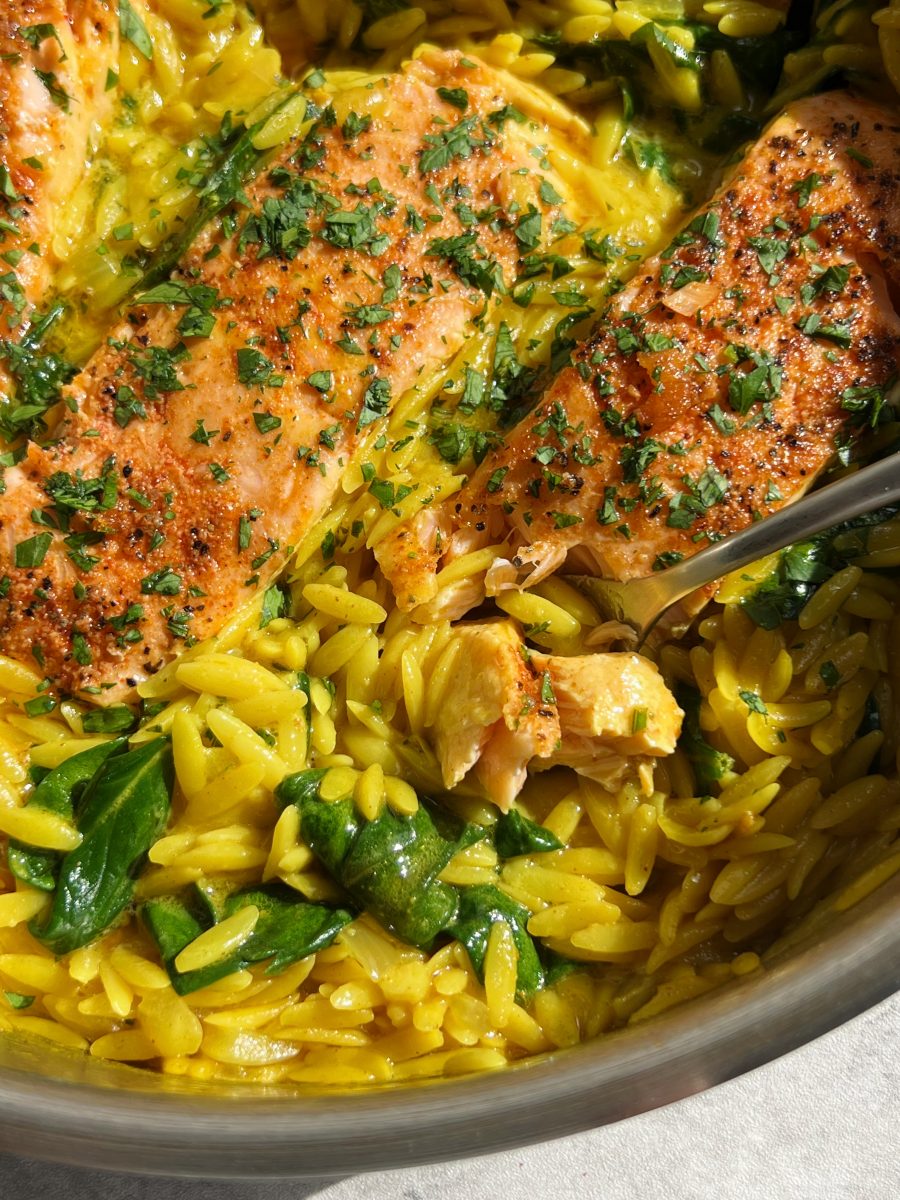 Creamy Coconut Orzo and Salmon