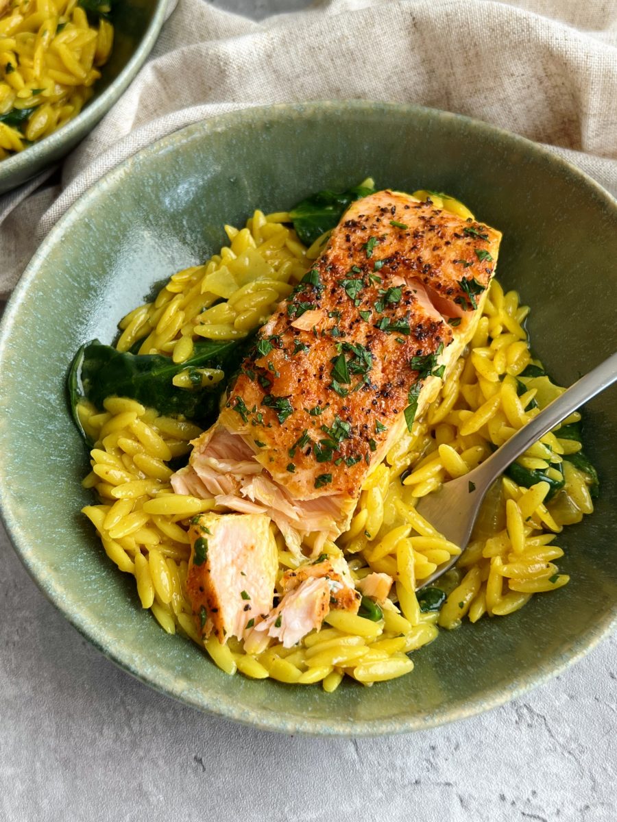 Creamy Coconut Orzo and Salmon