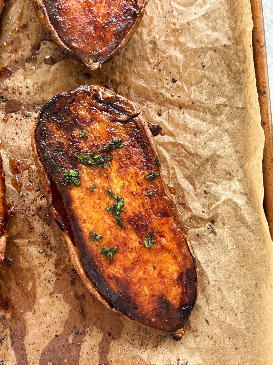 Honey Chipotle Baked Sweet Potatoes