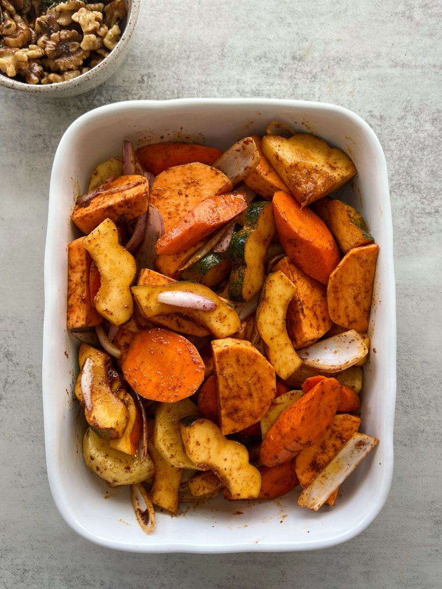 Roasted Vegetables with Honey Chipotle Walnuts 