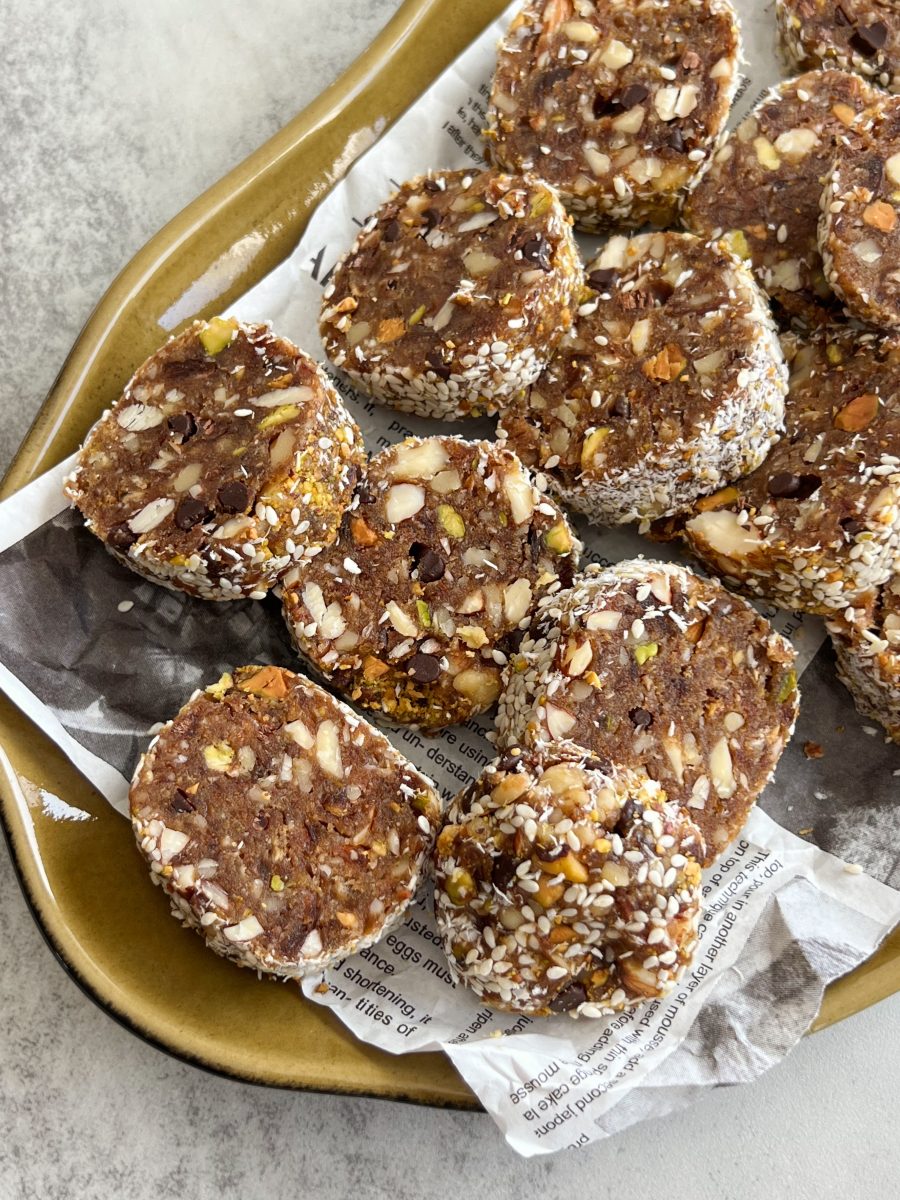 tahini date and nut rolls