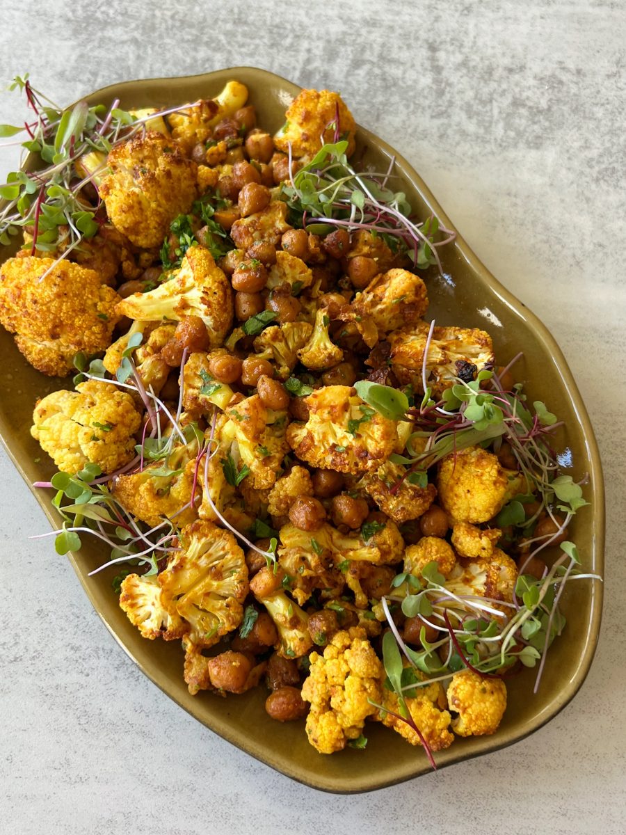 honey mustard cauliflower and chickpeas