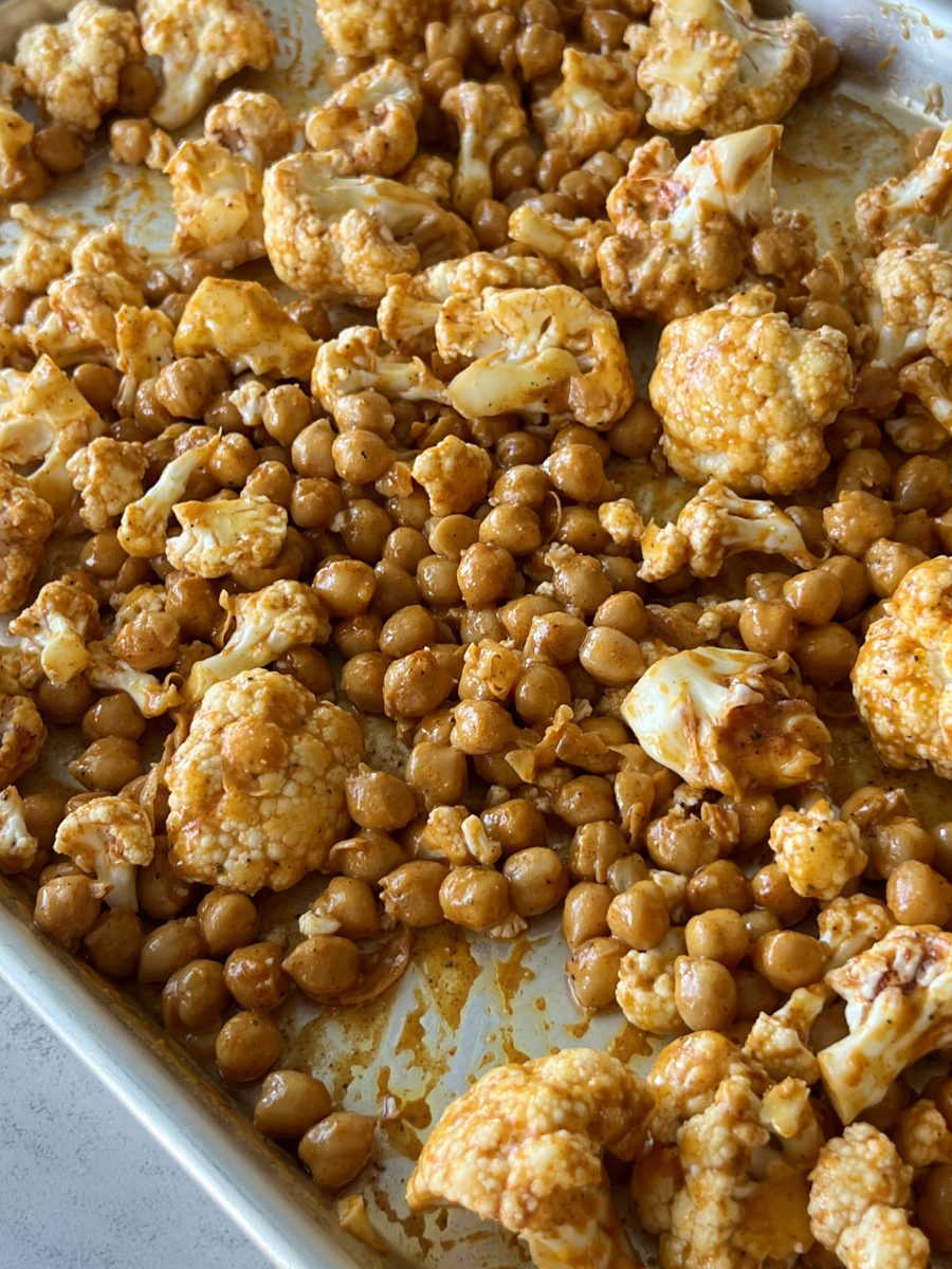 honey mustard cauliflower and chickpeas