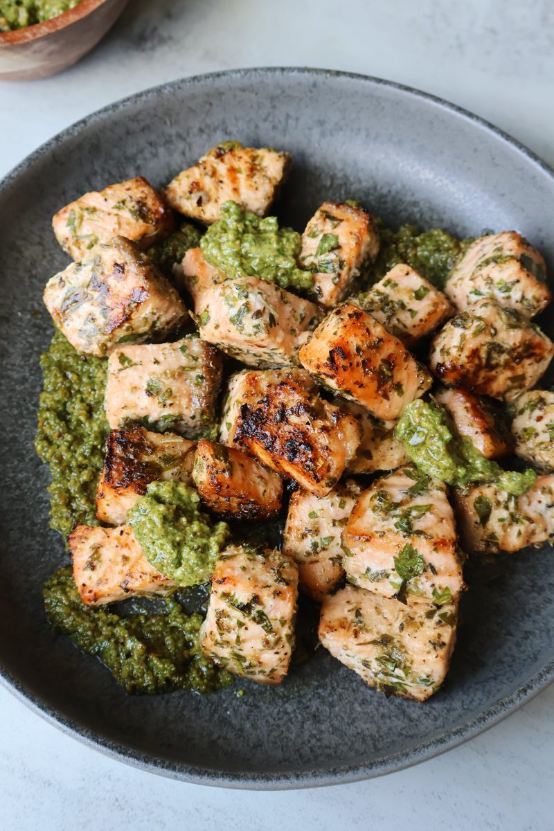pesto salmon bites