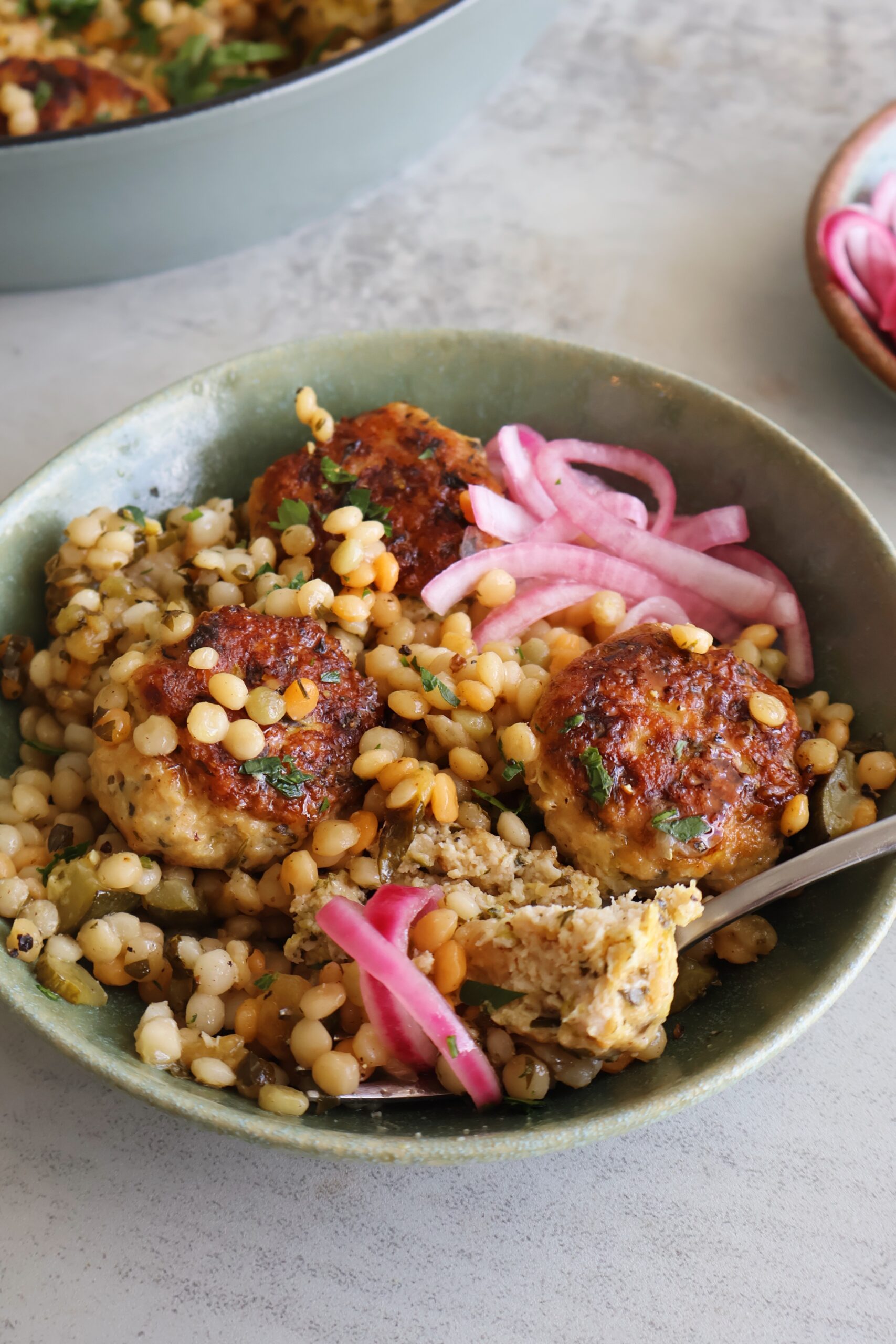 Zucchini Chicken Meatballs with Couscous